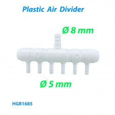 Розподілювач повітря або гребінка для розподілення потоків повітря на 6 виходів Ø 5 мм при вхідному підключенні Ø8 мм